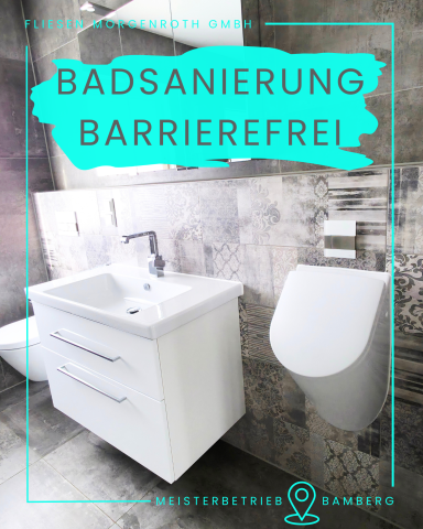 Modernes, barrierefreies Badezimmer mit weißem Waschbecken und WC.